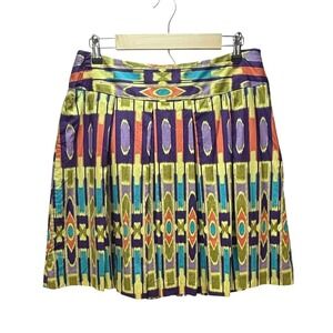 Work To Weekend Skirt 12 Multicolor Ikat Geometric Pleated Cotton Mini Boho Chic
